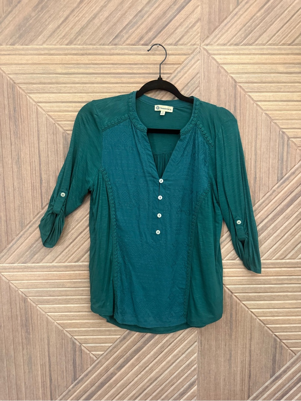 Democracy Green Split-Neck Blouse with Button Detail - Women’s S